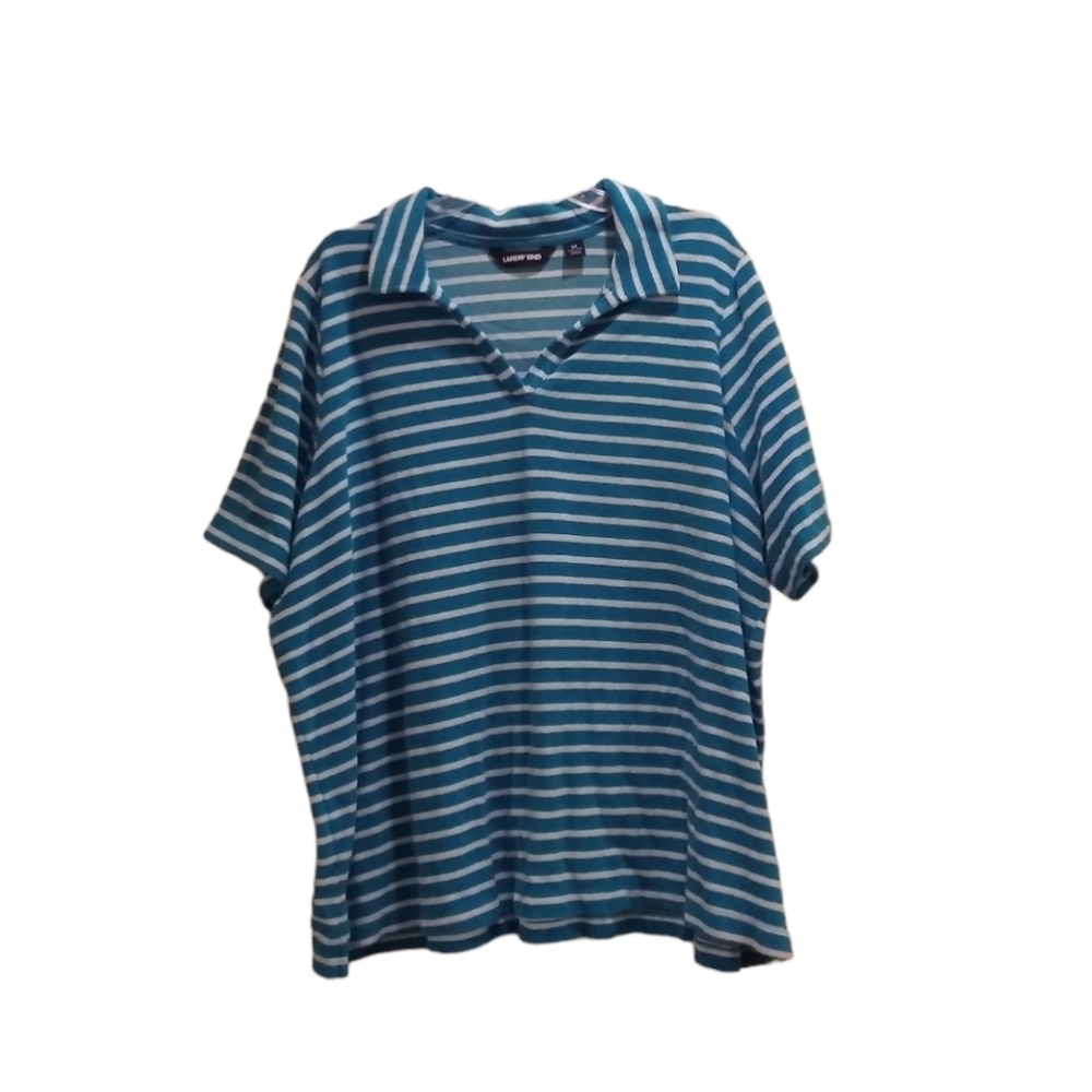 Lands' End Blue and White Striped Fuzzy Shirt Size 3X